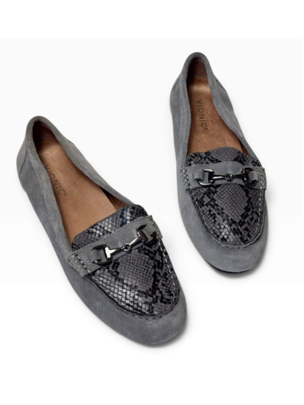 Vionic Dayna Gray Suede Leather Loafers Shoes Horse Bit Size 11 Comfort Quality
